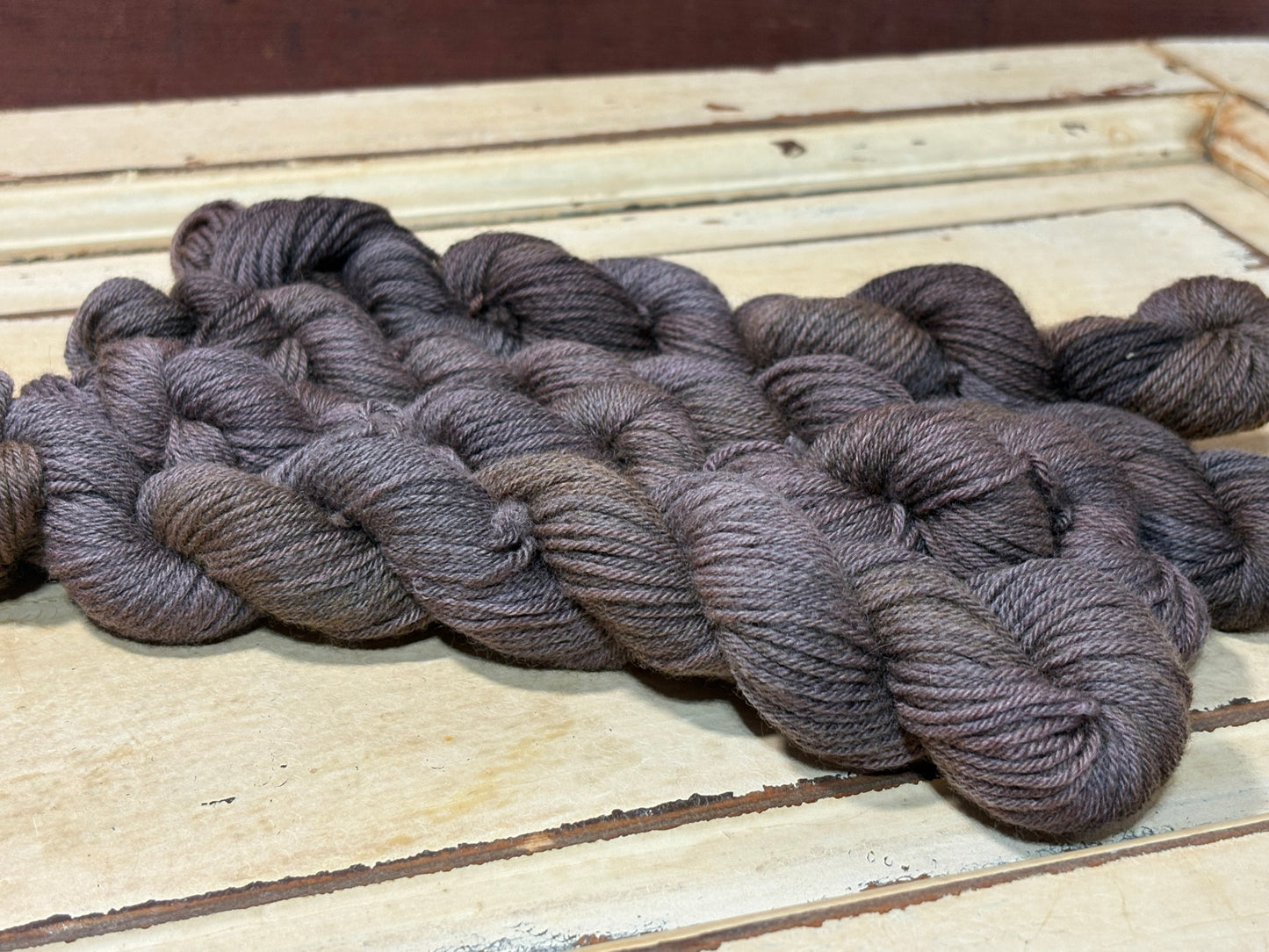 Copperwood by The Curious Skein — a one-of-a-kind hand-dyed yarn. Unique small batch merino nylon fingering weight artisan yarn for knit 