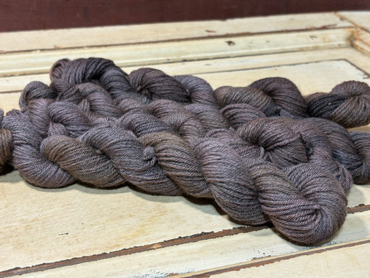 Copperwood by The Curious Skein — a one-of-a-kind hand-dyed yarn. Unique small batch merino nylon fingering weight artisan yarn for knit 