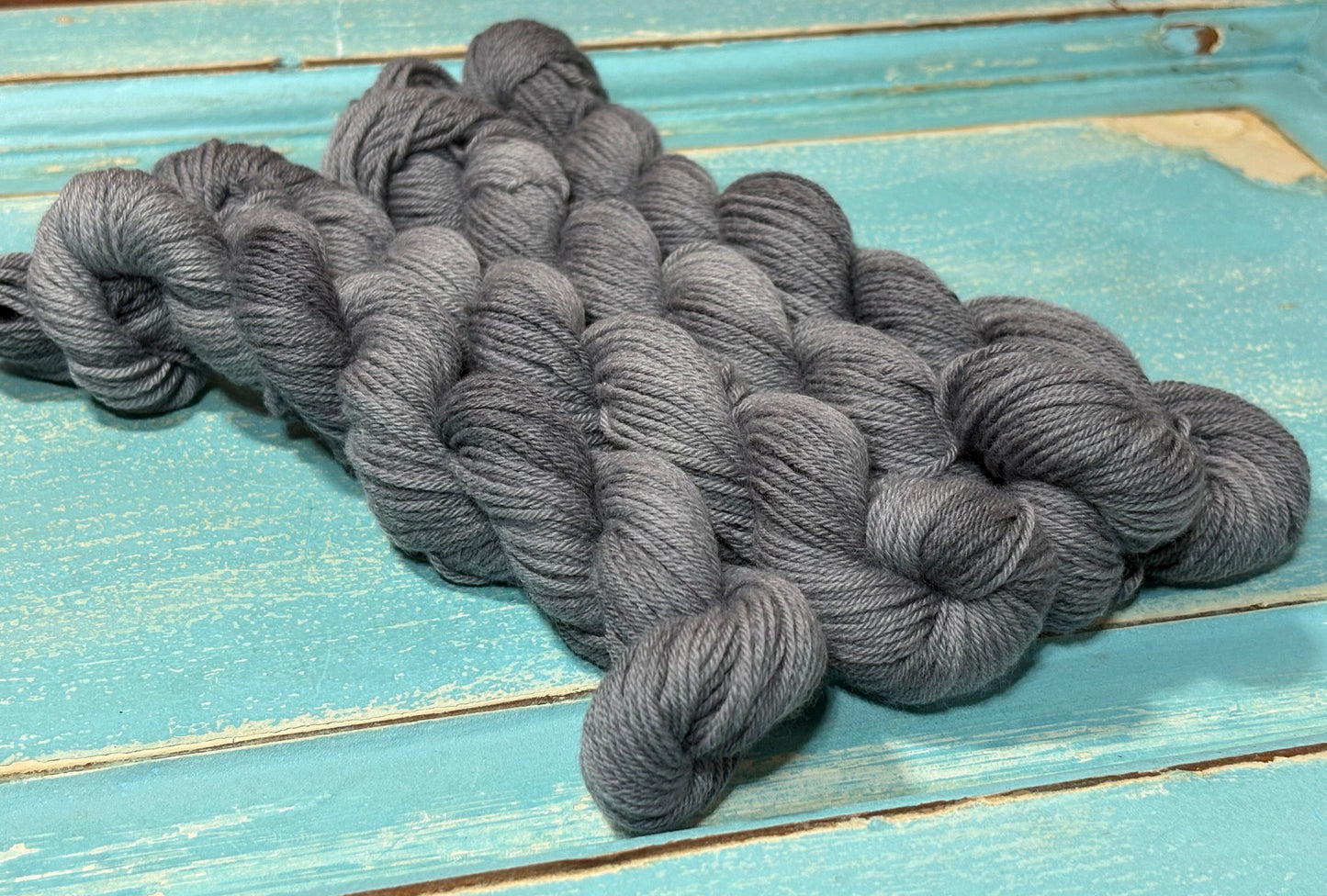 Small batch, hand-dyed yarn in Smokeveil by The Curious Skein - 80% merino wool/ 20% nylon.